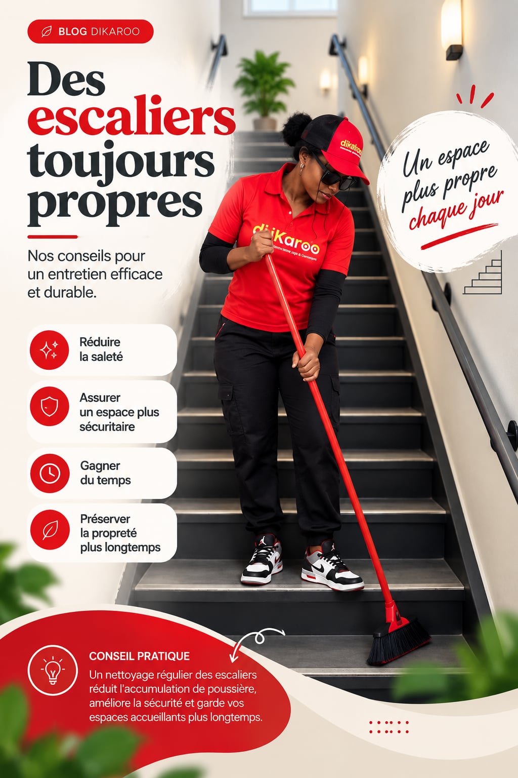 Un préposé passe la vadrouille dans un corridor